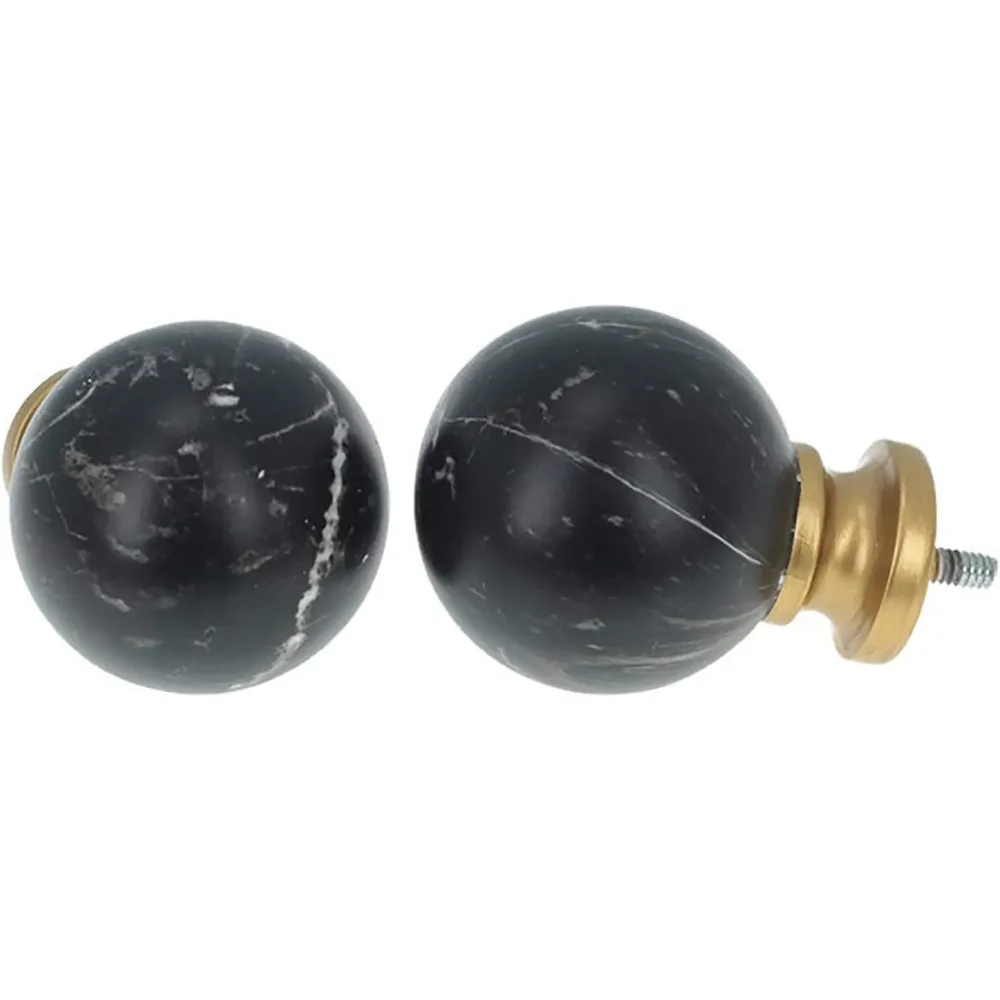 Drążek do zasłon Meriville o średnicy 1 cala z czarnymi, marmurowymi końcówkami w kształcie kuli, regulowany od 84 do 120 cali, styl Royal G