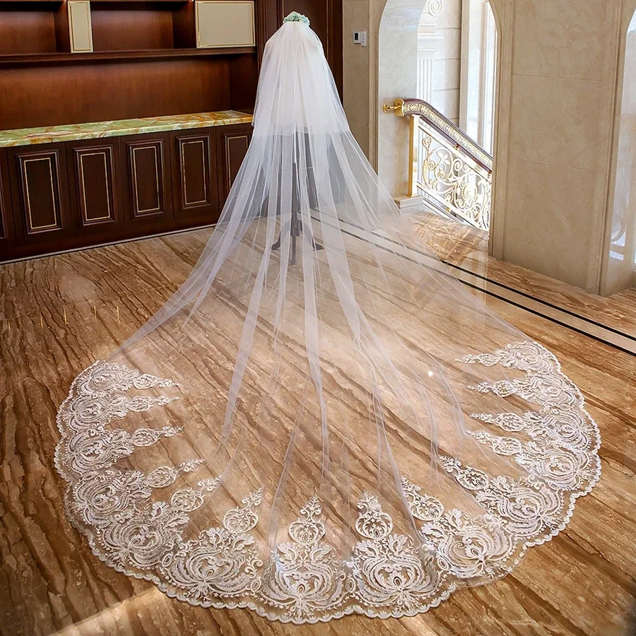 New Arrival White Ivory Two Layers 3*3 Meter Cathedral Wedding veils boda wedding accessories Bride bridal veil