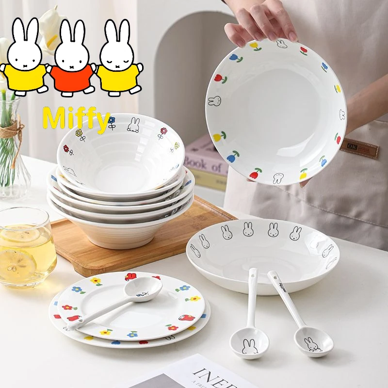 Kawaii Miffy Ceramic Plate Cute Cartoon Miffy Ceramic Cap-style Ramen Bowl Household Cooking Plate and Bowl