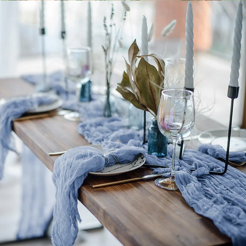 90*180CM Wrinkle Boho Gauze Table Runner Wedding Dining Table Party Banquet Scene Home Decor Coffee Table Cloth Decor CZB001