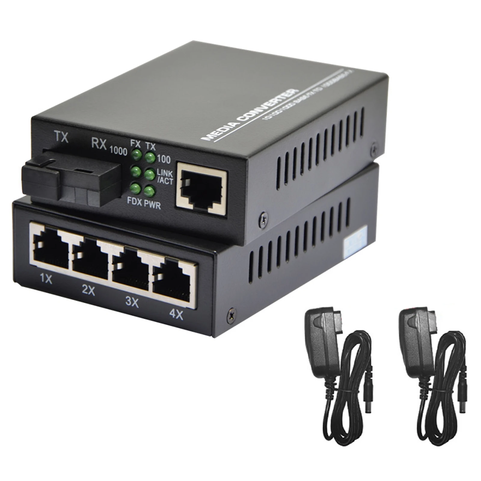 Gigabit Fiber Optical Media Converter 10/100/1000Mbps Ethernet RJ45 Single Mode Single Fiber TX RX SC Port External Power Supply