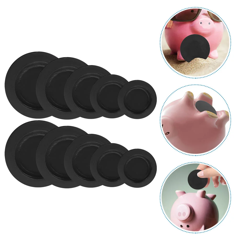 10 Pcs Piggy Round Rubber Stopper Baby Child Clear Bank for Adults Toy 380X380X060CM Cover Black Bottom Caps