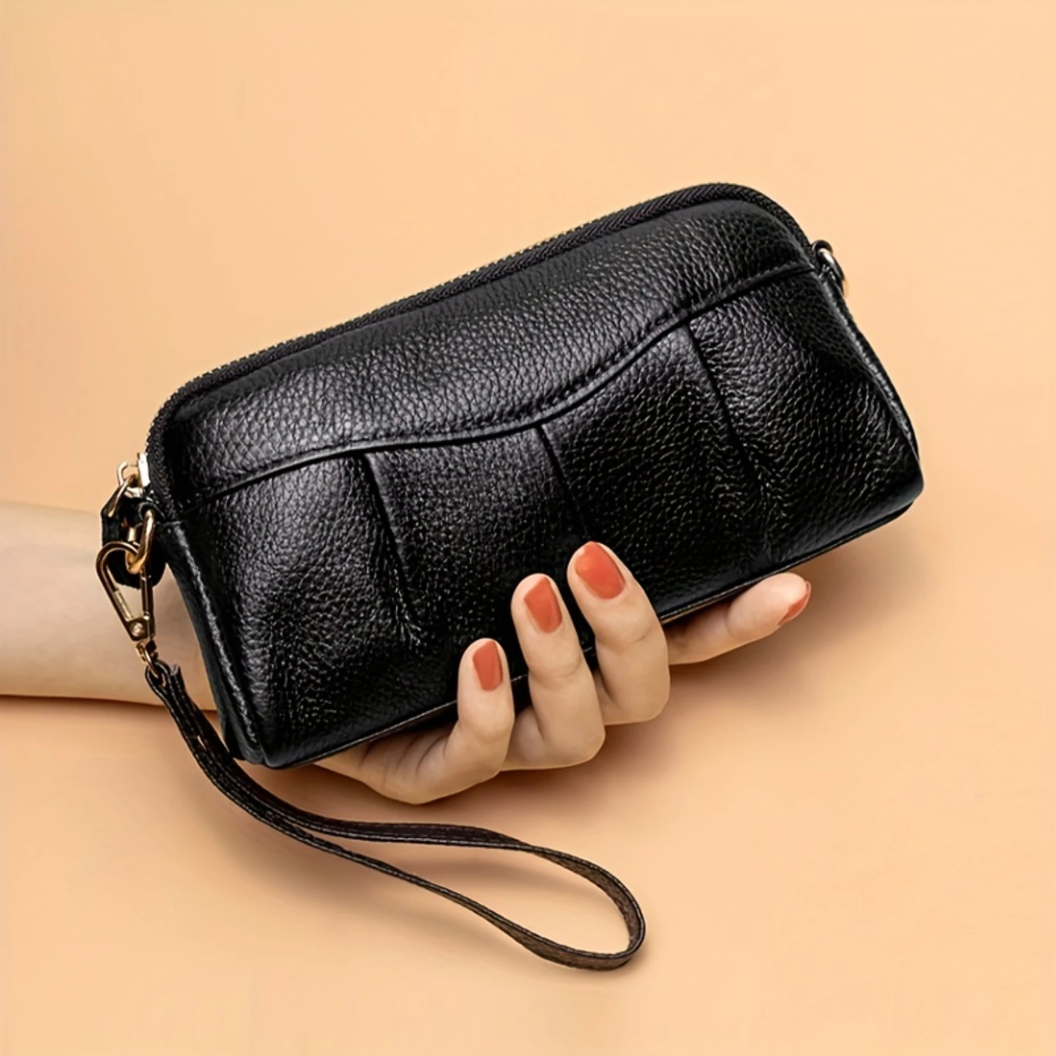 Fashion Stitching Detail Wallet, Women's Leather Clutch Purse, Zipper Around  With Wristlet