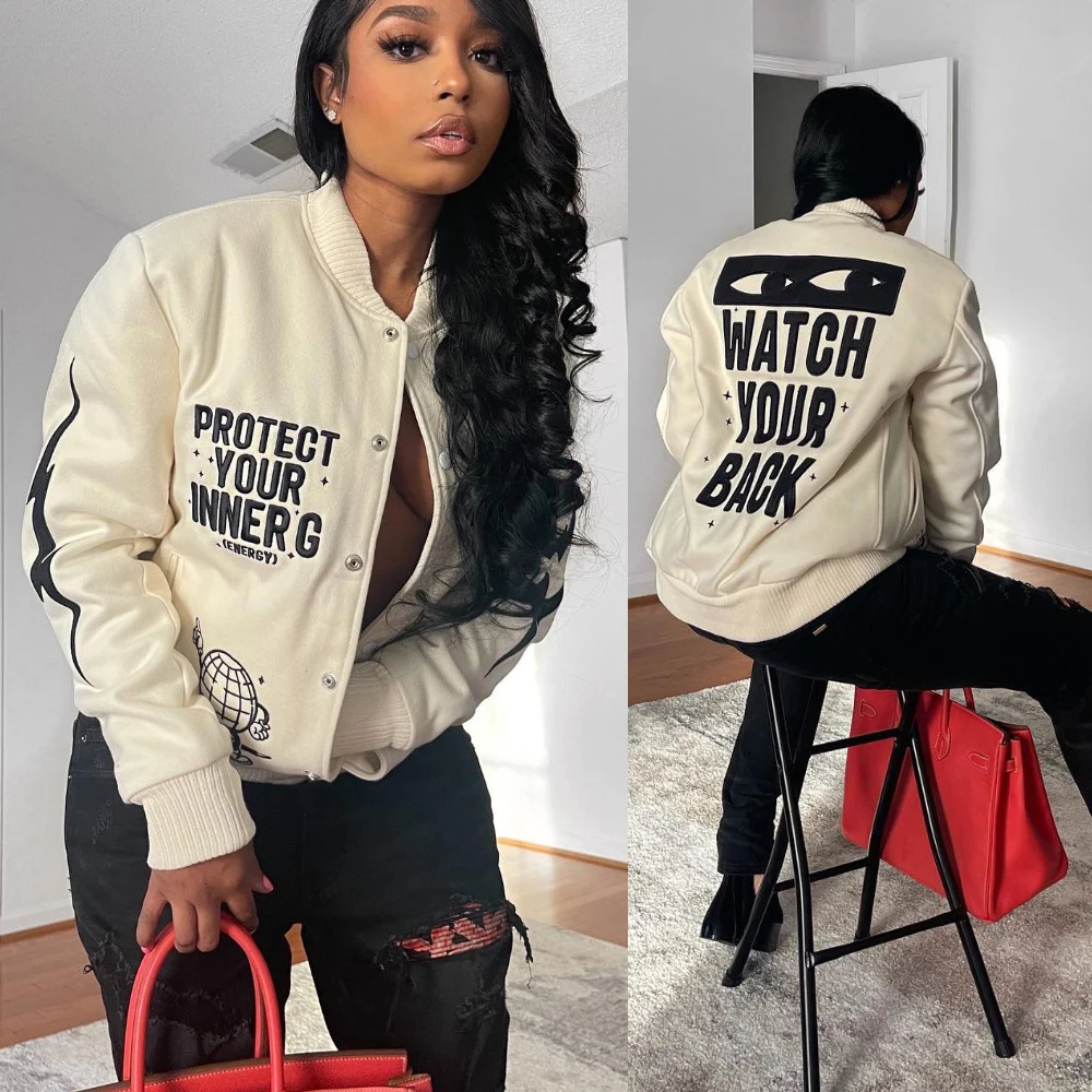 Varsity Baseball Letterman Jacket Winter Clothes Women 2022 Cropped Cyber Y2K Streetwear Racing Bomber Jackets Autumn Coat