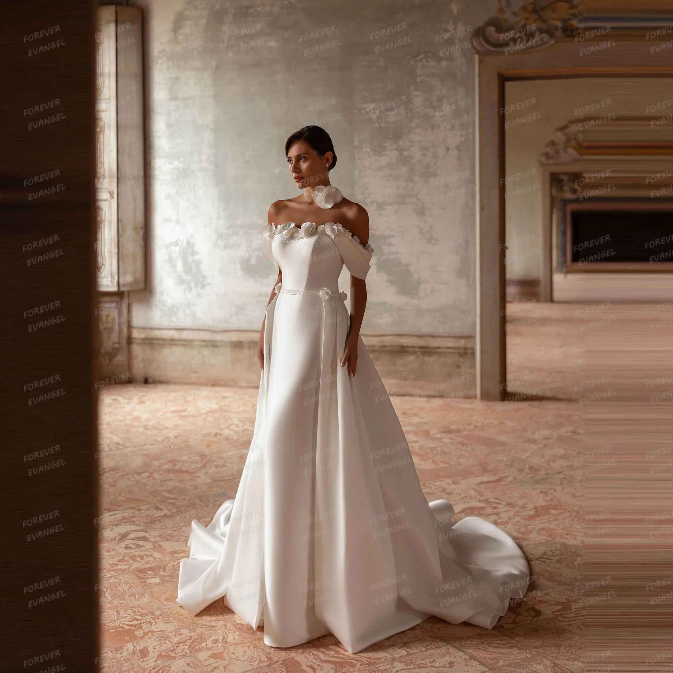 

Простые свадебные платья, женские платья русалки невесты, сексуальные цветы, формальные атласные платья со шлейфом и открытой спиной по индивидуальному заказу, Vestidos De Novia