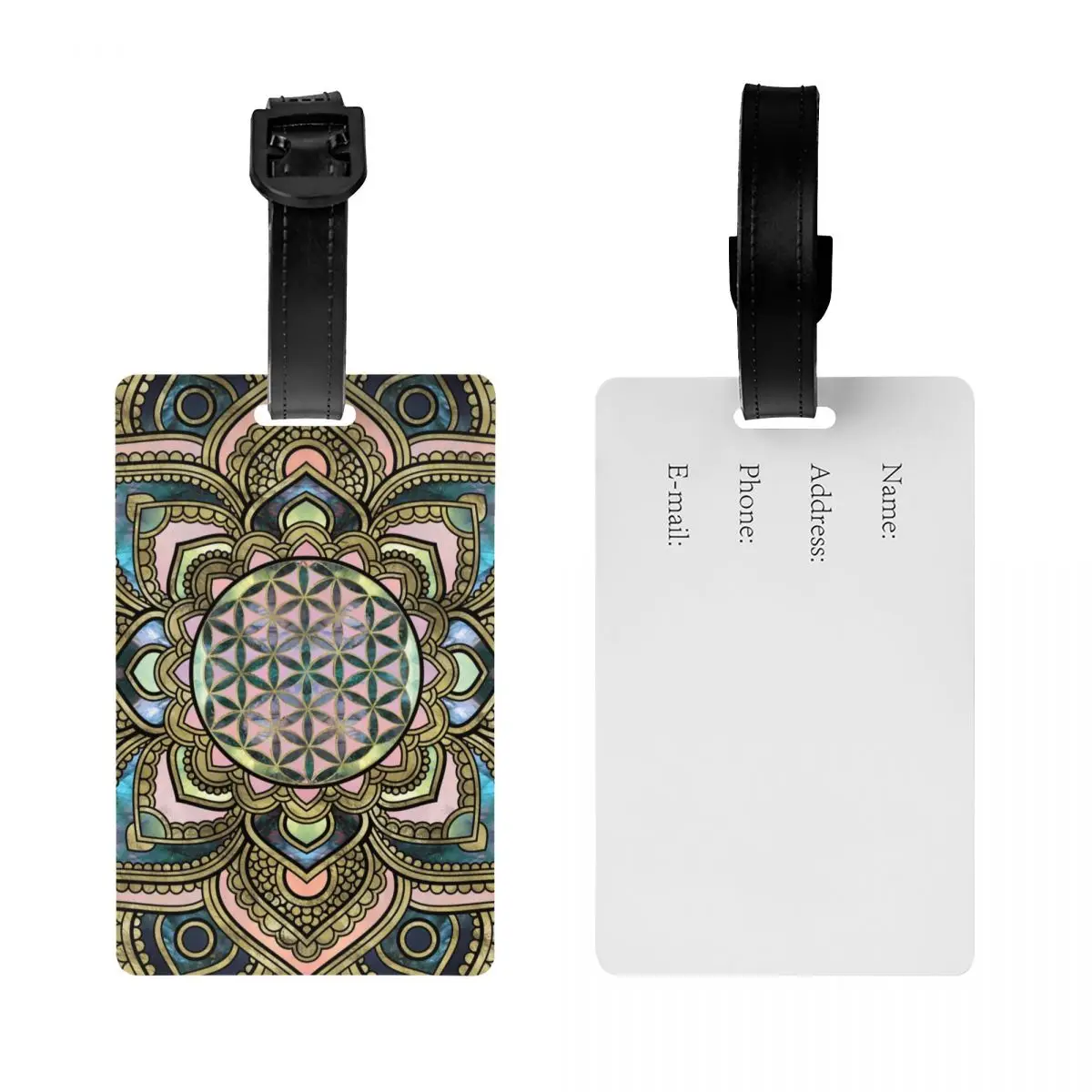 Etiquetas de bagagem personalizadas, mandala, flor espiritual da vida em lótus, para malas, geometria sagrada, meditação, privacidade, capa, etiqueta de identificação