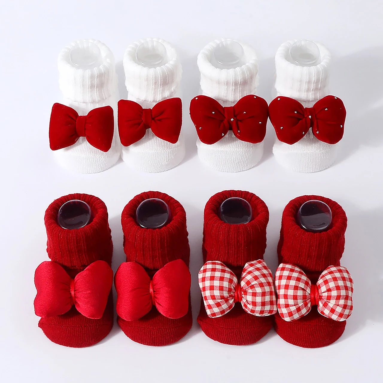 

Детские вязаные хлопковые носки в клетку с бантом, весенне-осенние, средней длины, красные, для новорожденных 6-12 месяцев, для первых шагов