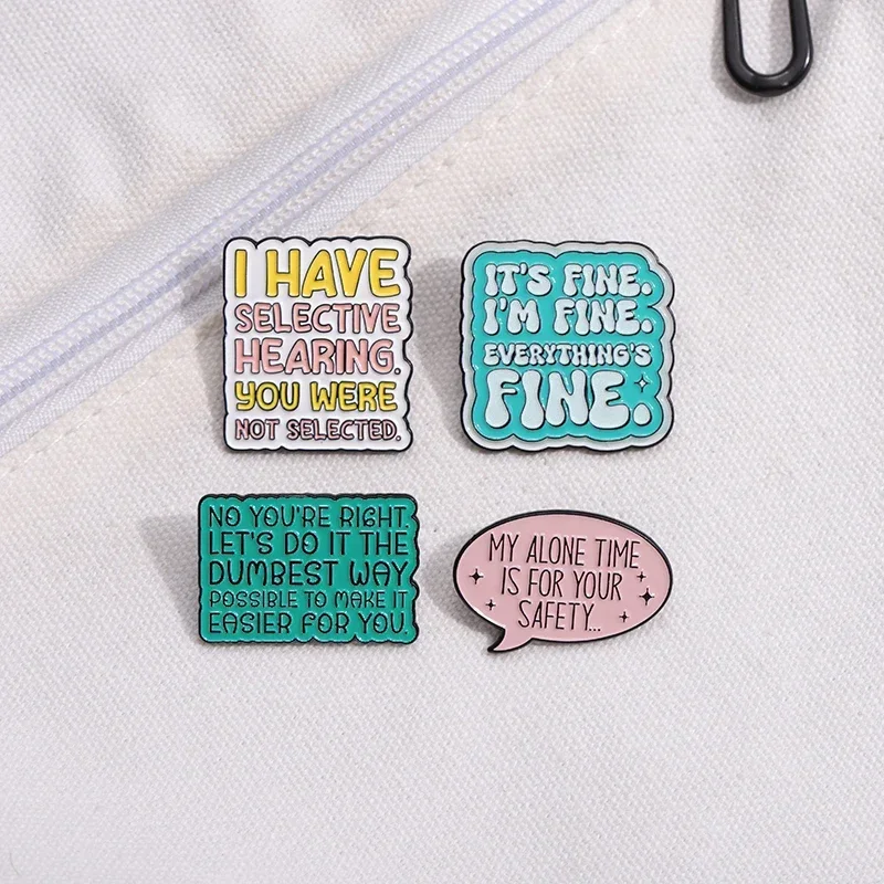 5PCS/SET Quotes Enamel Pin My Alone Time Is for Your Safety Brooch Wake Up Kick Butt Erpeat Lapel Badge Backpack Jewelry Gift