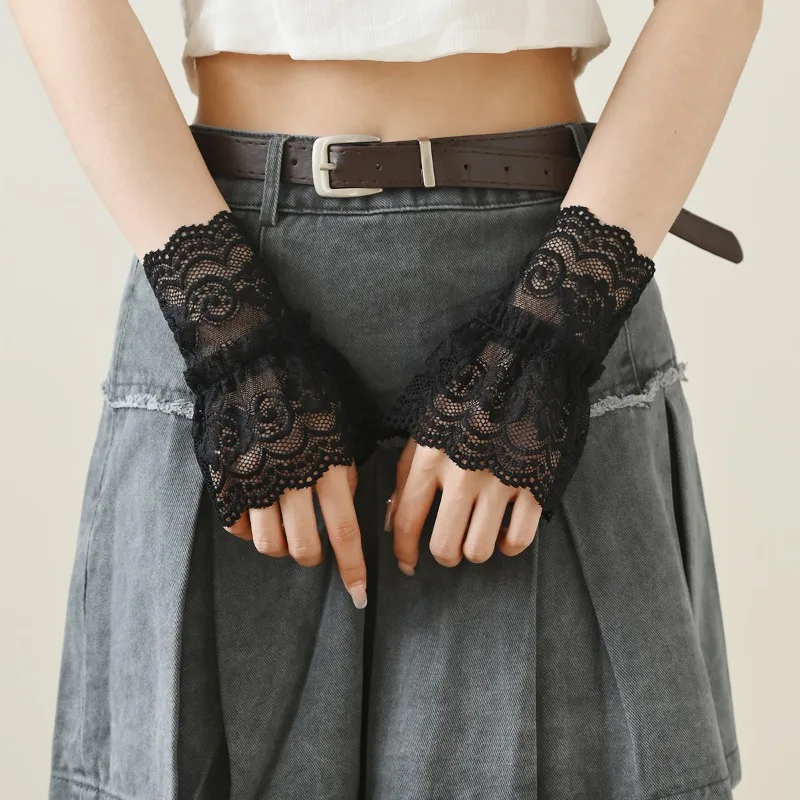 

Кружевные сетчатые ажурные манжеты-рукава из искусственного кружева для женщин, модные рукава-колокол, кружевные манжеты на запястья