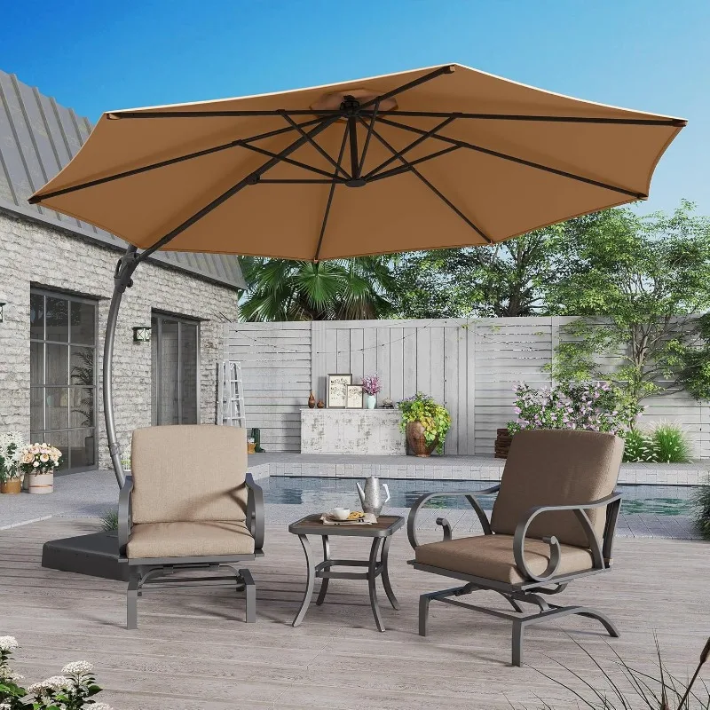 LAUSAINT HOME Outdoor Patio Umbrella with Base included, 10 FT Deluxe Curvy Cantilever Umbrella Offset Hanging umbrella