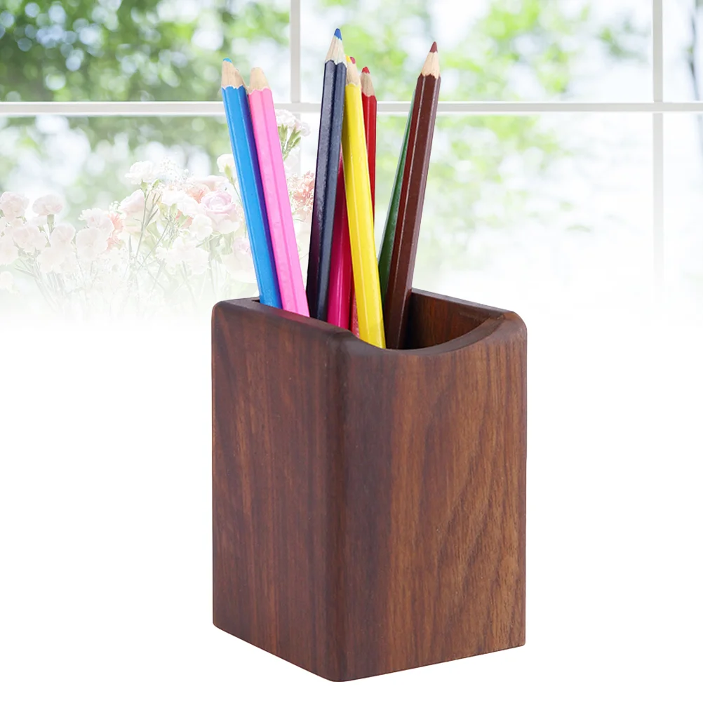 Wooden Pen Box Multiple-Use Desk Organizer Eco Natural Wood Storage Box (Black Walnut) pen holder wood pen holder