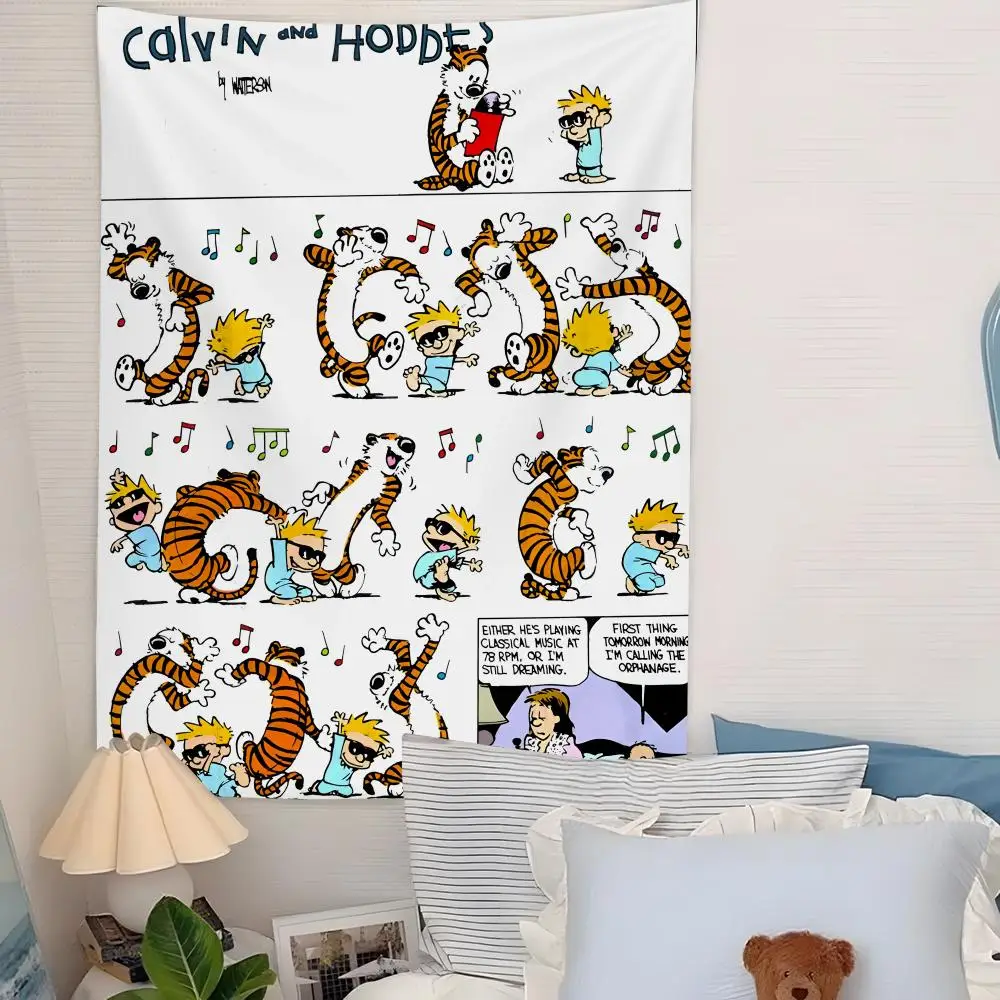 Comic C-Calvin And H-Hobbes Tapestry Microfiber Background Art Decor For Bedroom Living Room Garden Outdoor Festival Wall Decor