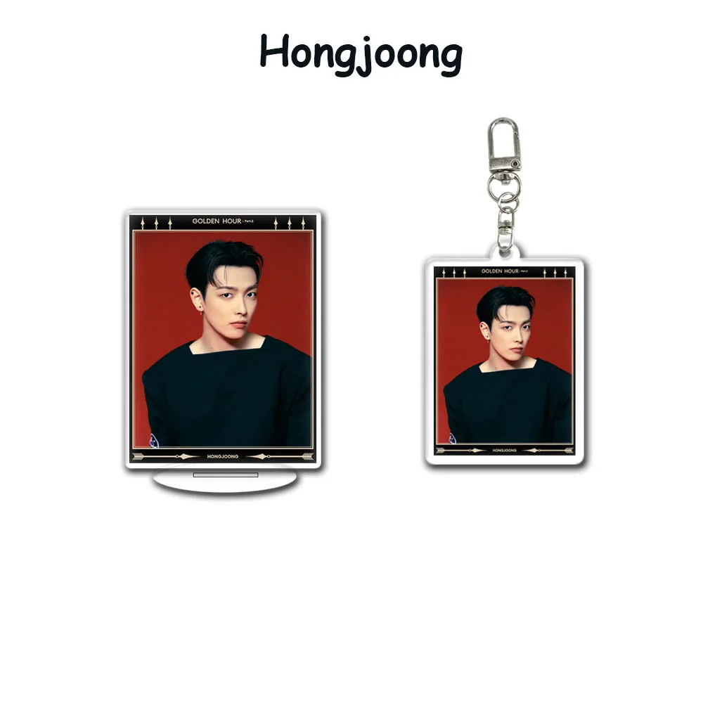 2Pcs/Set ATEEZ GOLDEN HOUR: Part.2 Album Standee Keychains Hongjoong Mingi Yunho Seonghwa Stand Figure Keyring Desktop Bag Decor