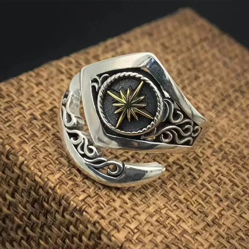 

European and American men's and women's classic retro sun god Indian trendy design open ring