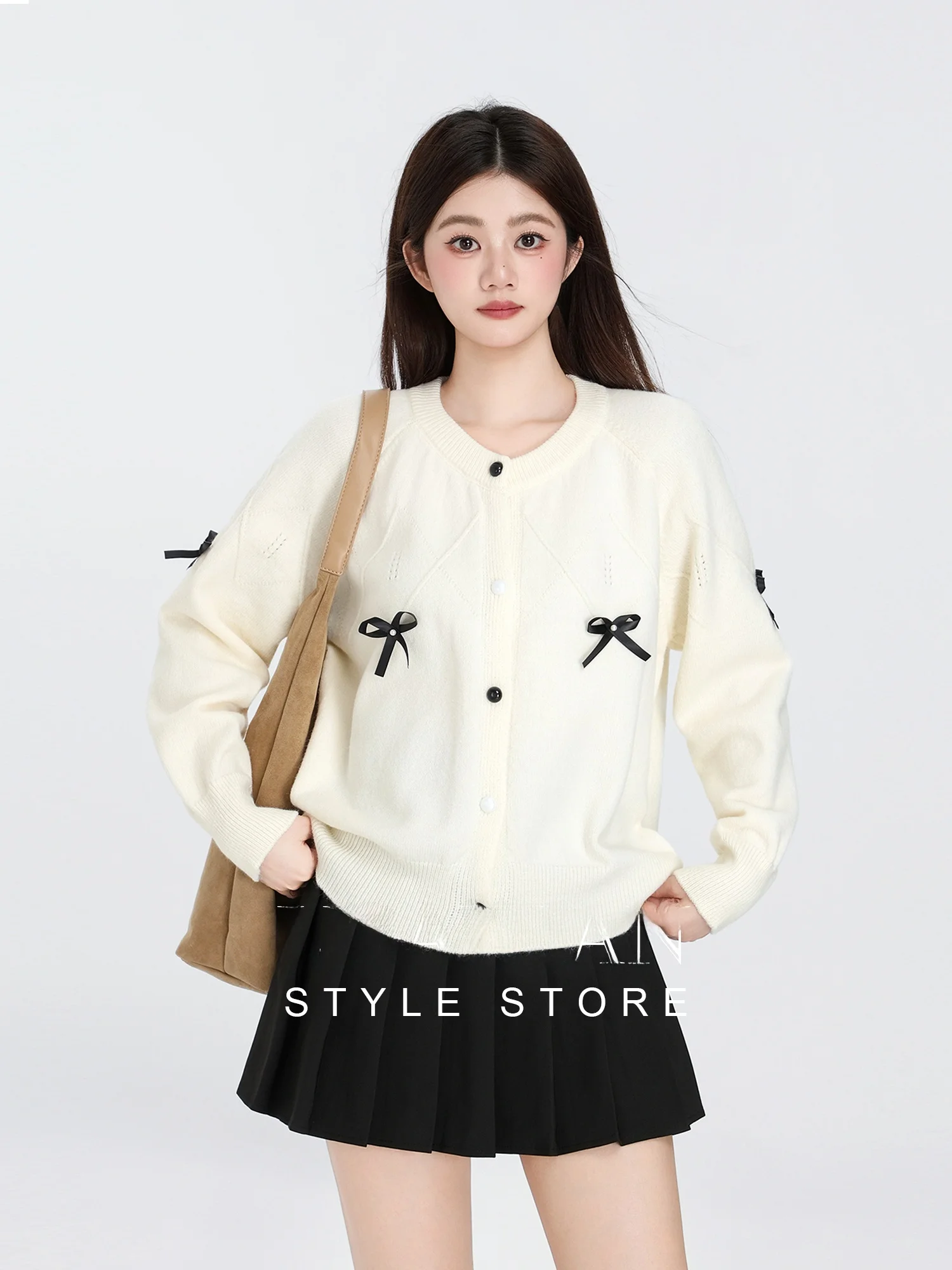 

Кардиган-жакет женский вязаный с узором «Персиковый цветок», открытый, осенний, 2025