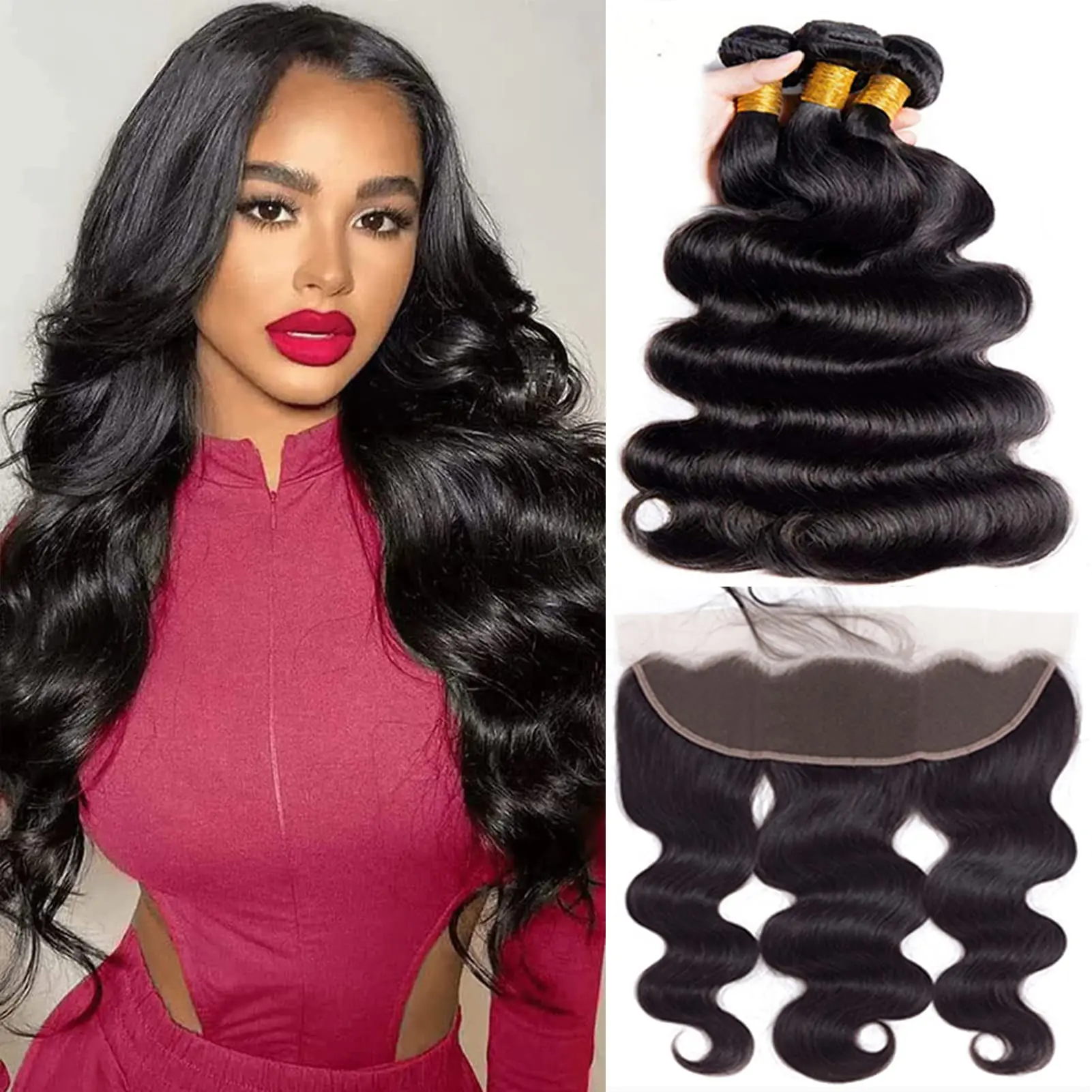 Brazilian Hair Weave Bundles With Frontal 13x4 Transparent Lace Frontal Human Hair Body Wave Lace Frontal With Bundles