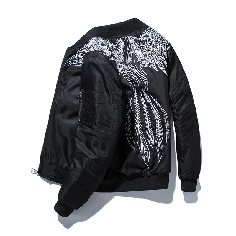Mens Bomber Jackets Embroidery Wing Feather Winter Pilot Jacket Fashion Hip Hop Baseball Jacket Japanese Streetwear Youth