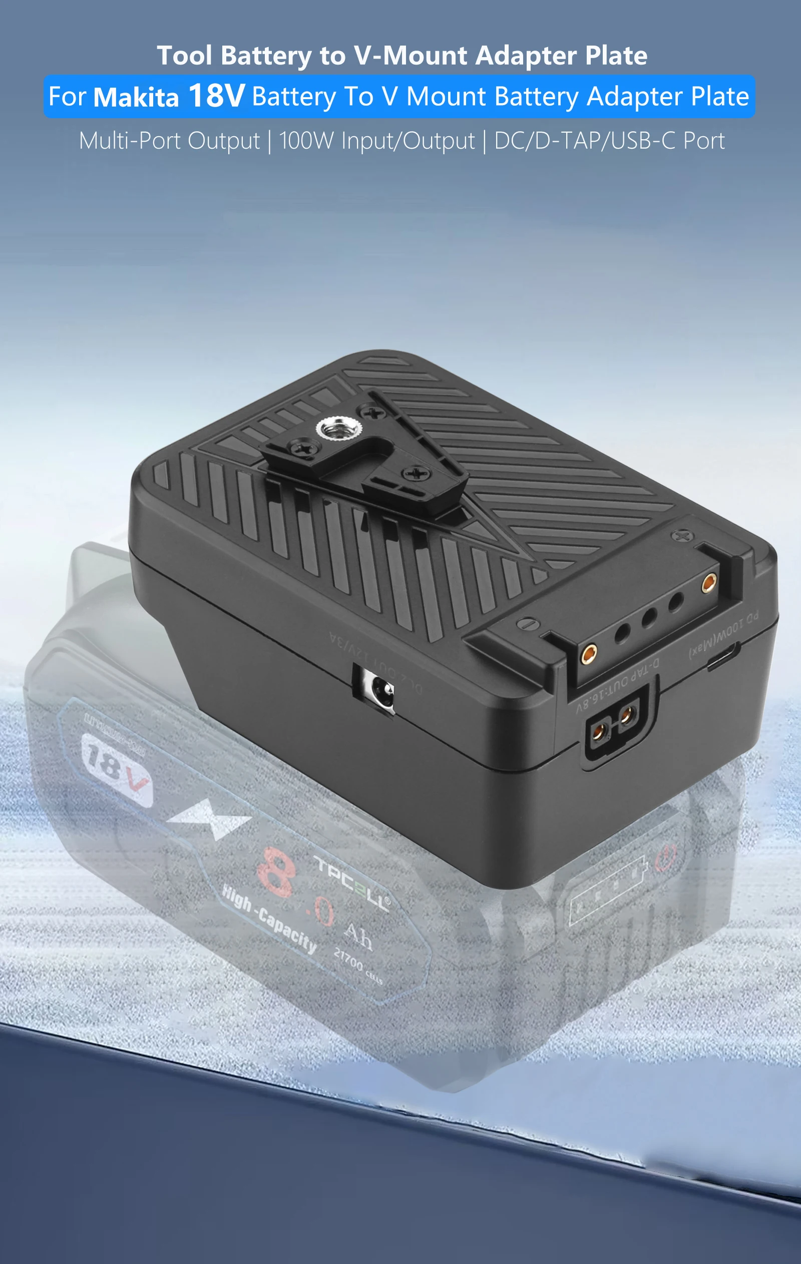 For Makita 18V Battery To V Mount Battery Plate Converter Sturdy Multi Purpose PD100W Fast Charging Efficient for Lights