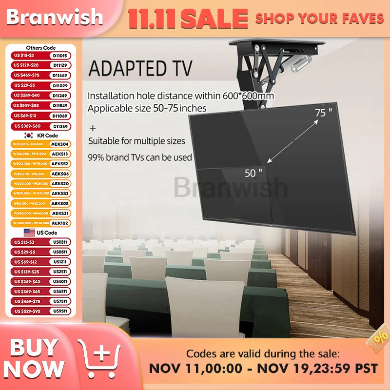 

50-75 "потолочный телевизор LIFT, электрический пульт дистанционного управления, вращающийся кронштейн, поддержка моторизованной подставки, регулируемое крепление, настенный держатель монитора