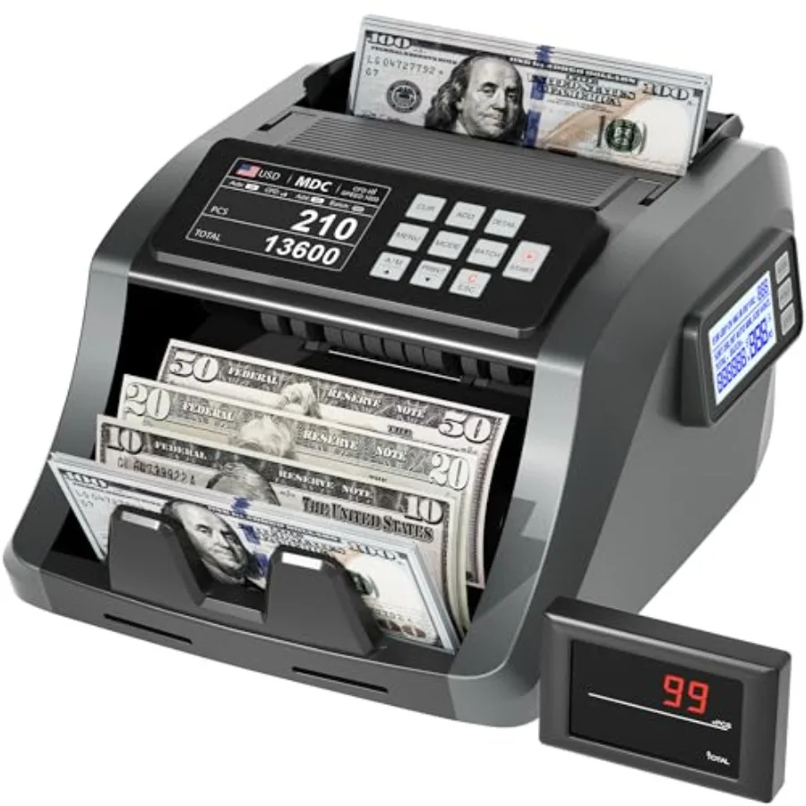 

[Upgrade] Mixed Denomination Money Counter Machine Value Counting UV/MG/IR/DD Counterfeit Detection 3.5" TFT Display Cash Count
