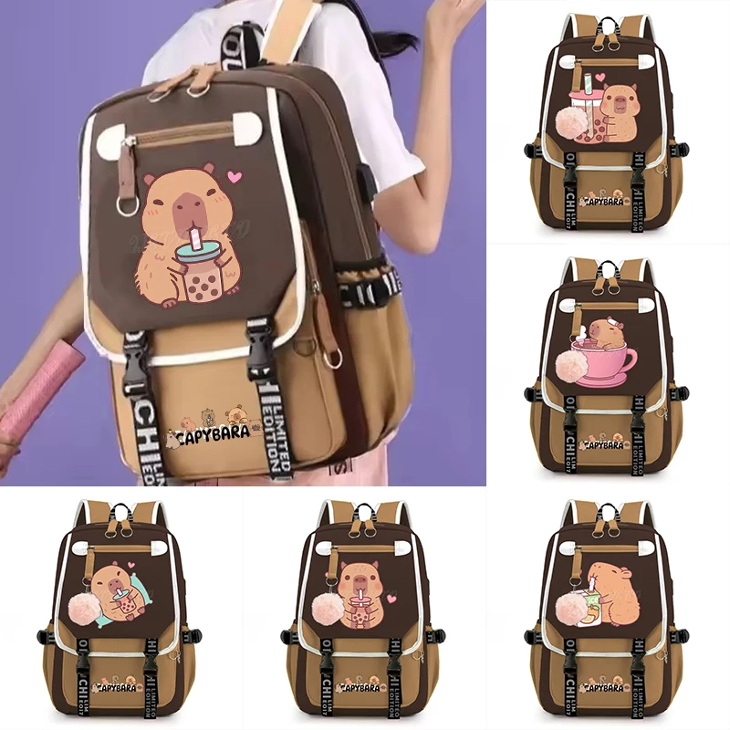 

Cartoon Capybara Laptop Backpack Teen College School Casual Daypack Funny Capybara Large Capacity Adjustable Strap Bookbag