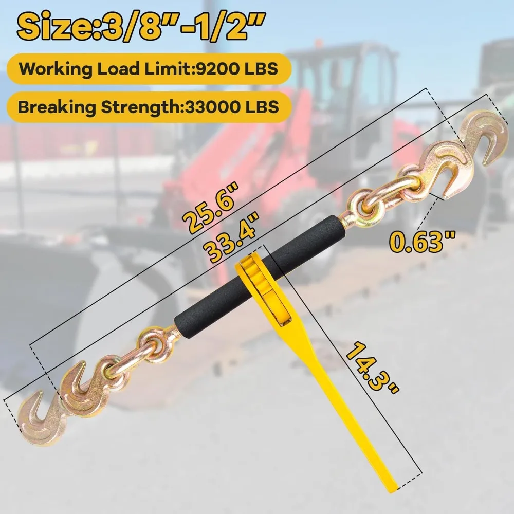 

Chain Binders With 2 Grab Hooks, 4 Pack G80 3/8in-1/2in Heavy Duty Ratchet Binders, Tie Downs For Grade 80 Transport Chain