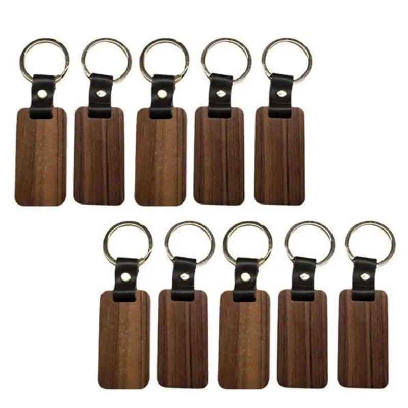 

20pcs Wooden Keychain Rectangular Collectible Key Ring Car Bag Hanging Pendant Painting Crafts Cute Keychain for Women Men