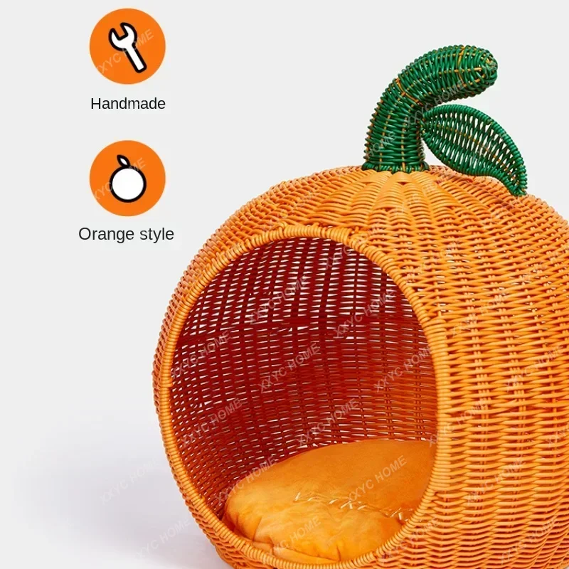 Hand Weaving Cat Nest Non-toxic Innocuousness No Odor Pet Products Soft PP Cotton House Orange Molding Furniture