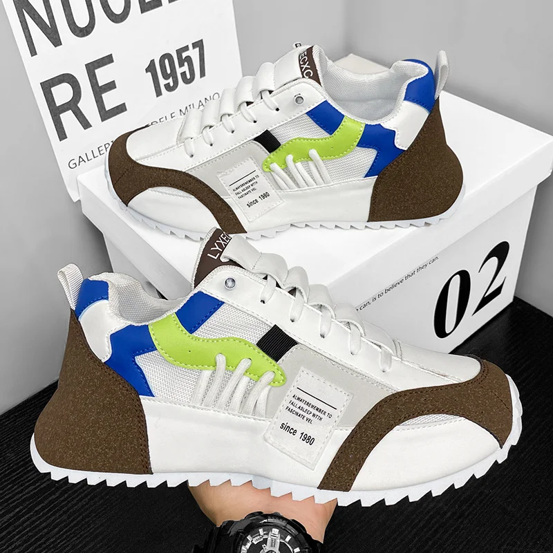 Brand leisure sneakers men's shoes green lace up loafers plus size 45 46 47 tenis sneaker adult males platform sport shoes