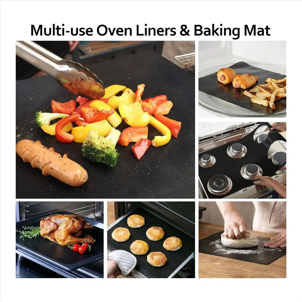 【Clearance Sale】Oven Liners for Bottom of Oven, 5 Pack 16X24 Inch Thick Heavy Duty Non Stick Oven Mats, Reusable Oven Liners Bla