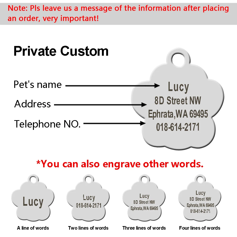 Personalized Pet Dog Cat Address Tags Engraved Cat Puppy Dog Accessories  Engraved Stainless Steel Name Number Tag For Dogs Cats