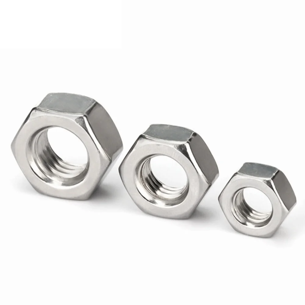 DIN934 Fine Thread Hex Nut 304 Stainless Steel M4 M5 M6 M8 M10 M12 M14-M24 Pitch 0.5/0.75/1/1.25/1.5mm