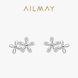 Ailmay Genuine 925 Sterling Silver Dazzling Daisy Fashion Flower Sparkling Zircon Stud Earrings For Women Statement Jewelry Gift