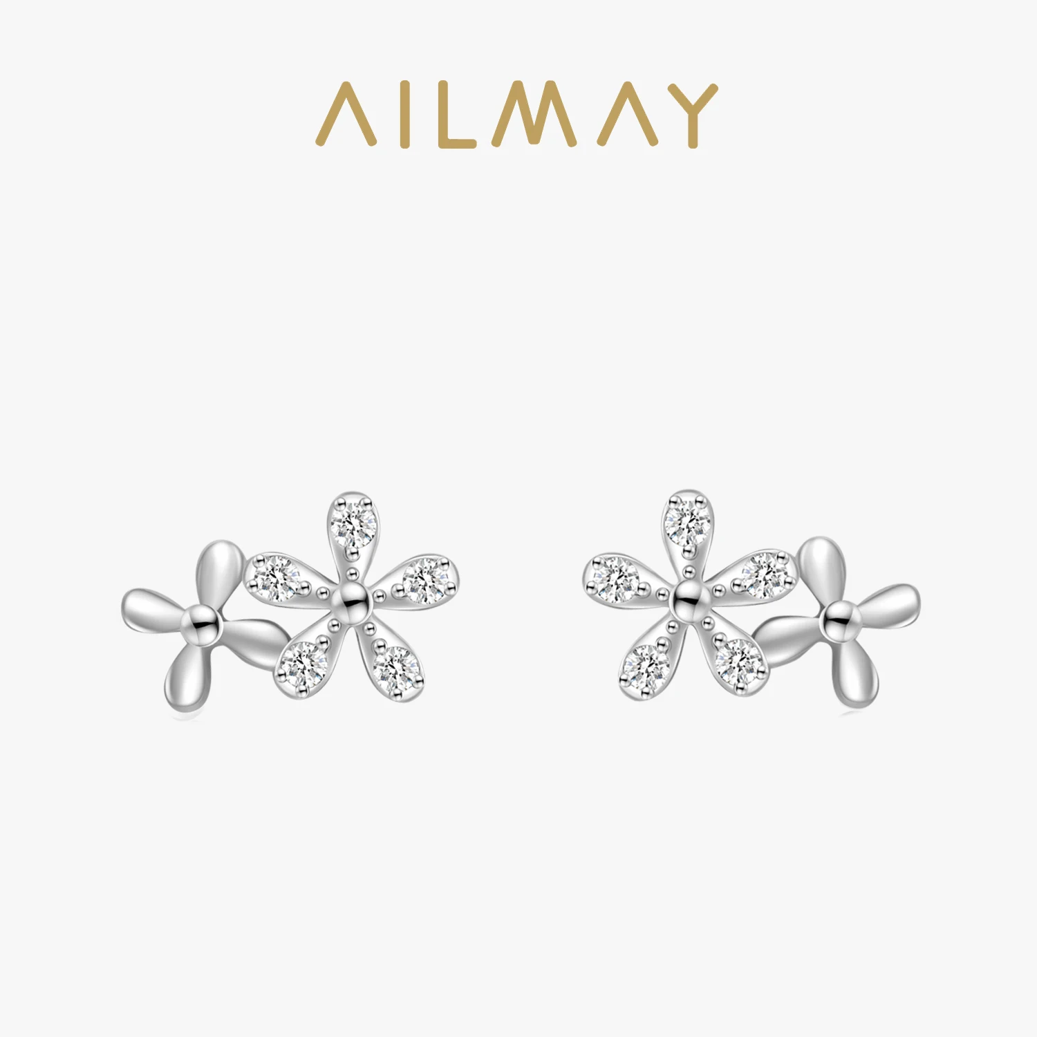 Ailmay Genuine 925 Sterling Silver Dazzling Daisy Fashion Flower Sparkling Zircon Stud Earrings For Women Statement Jewelry Gift