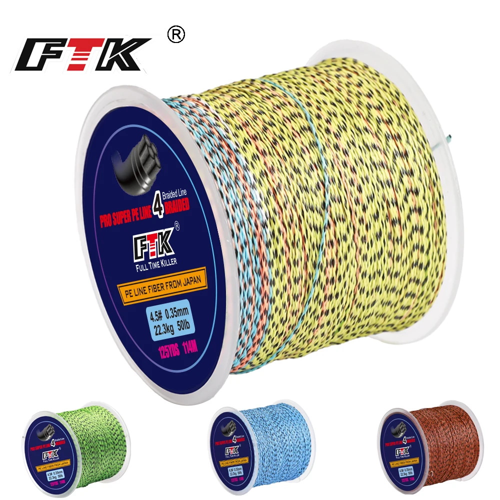 FTK 114M 4 Strands Braided Wire PE Braided Fishing 125Yards 0.16mm-0.35mm 20LB-50LB Line Multifilament Fiber Line for Saltwater