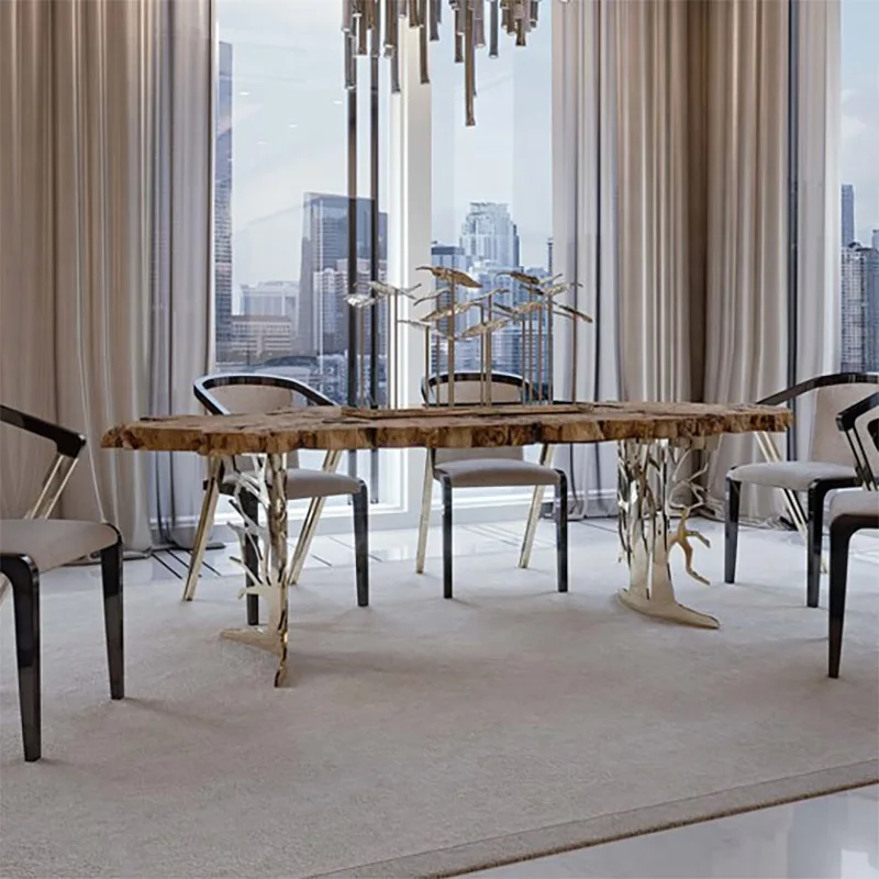 Factory Direct 2026 High Gloss Glass Wood Round Oval Luxury Dinning Table and Chairs Set of 6 Seater With Gold Leg for Villa Hom