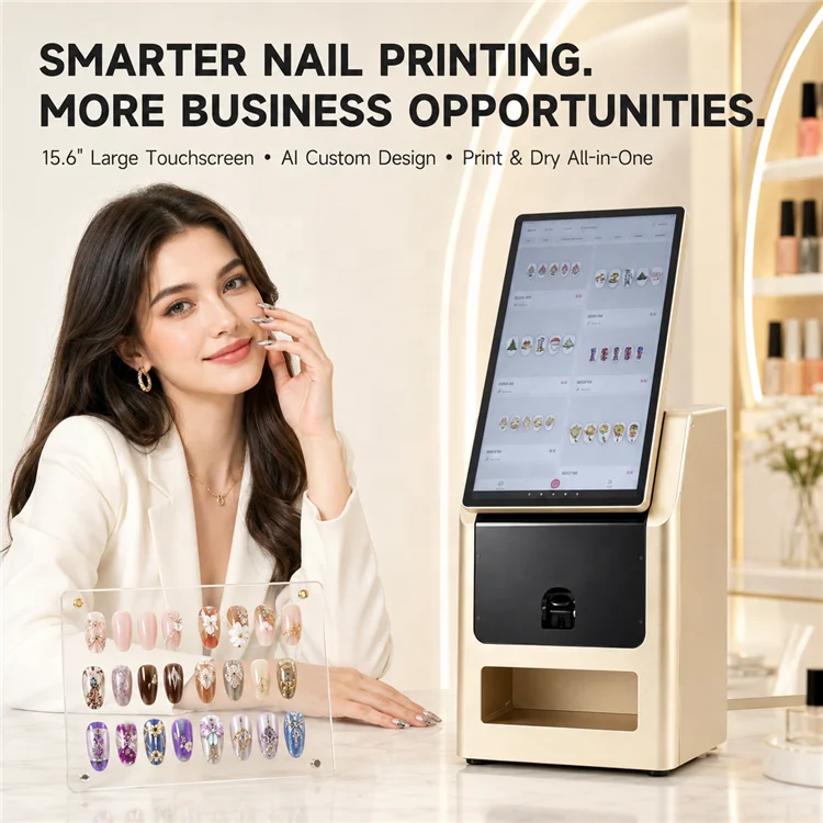 15.6 Inch Smart Nail Printer Commercial Nail Art Printing Machine with AI Pattern Generation Touchscreen and Integrated Curing