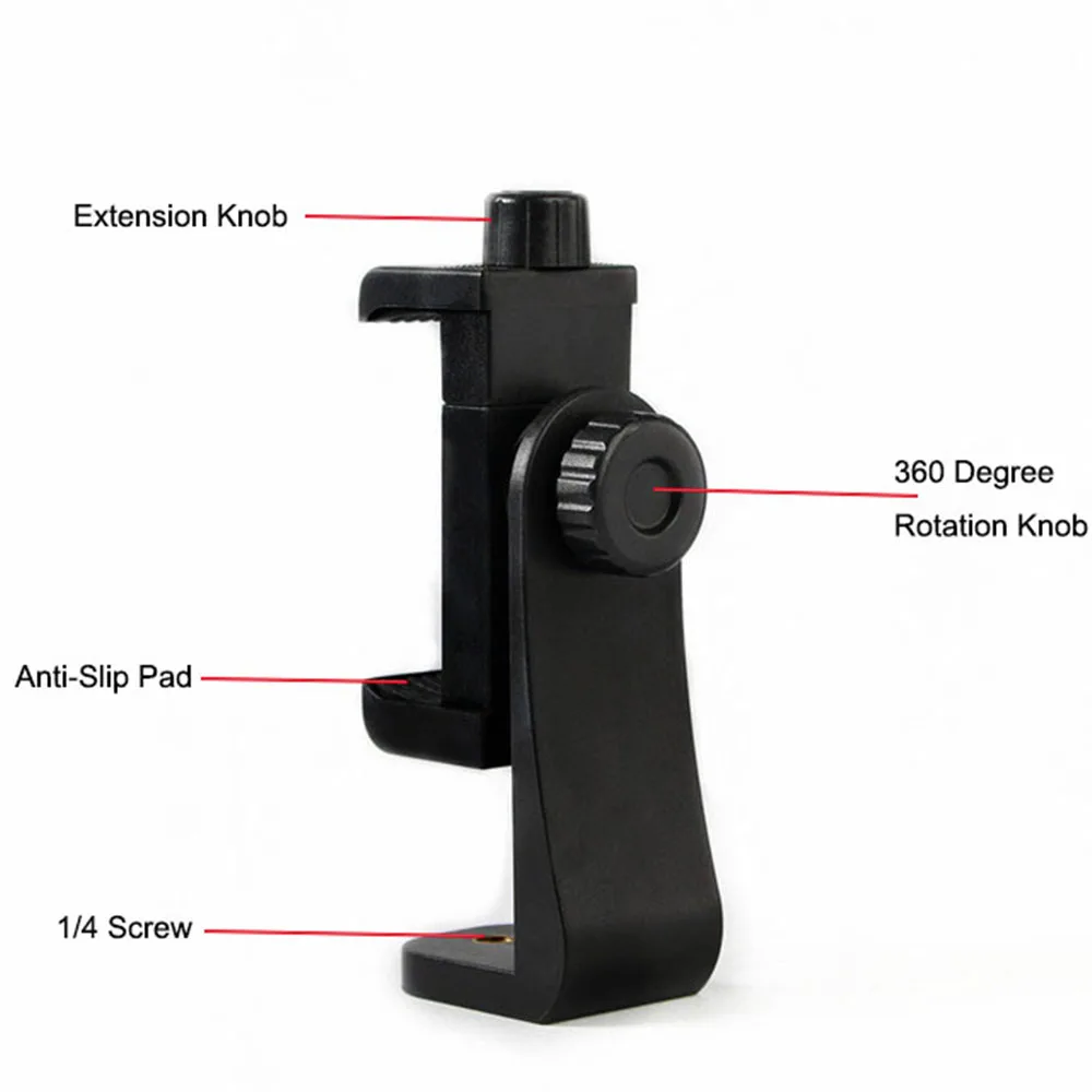 360 Degree Rotation Mobile Phone Clamp Clip with 1/4 Screw Hole Tripod Smartphone Holder Adapter for iPhone 17 16 15 Max Pro