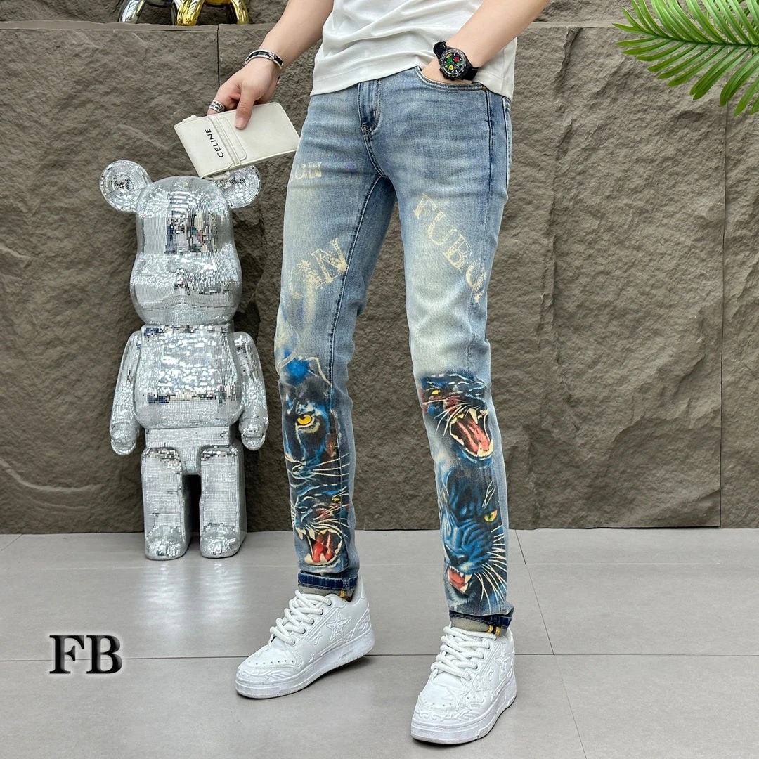 

Джинсы с цифровым принтом, облегающие, мужские, модные, молодежные, повседневные, хлопковые, эластичные, износостойкие, длинные брюки прямого кроя