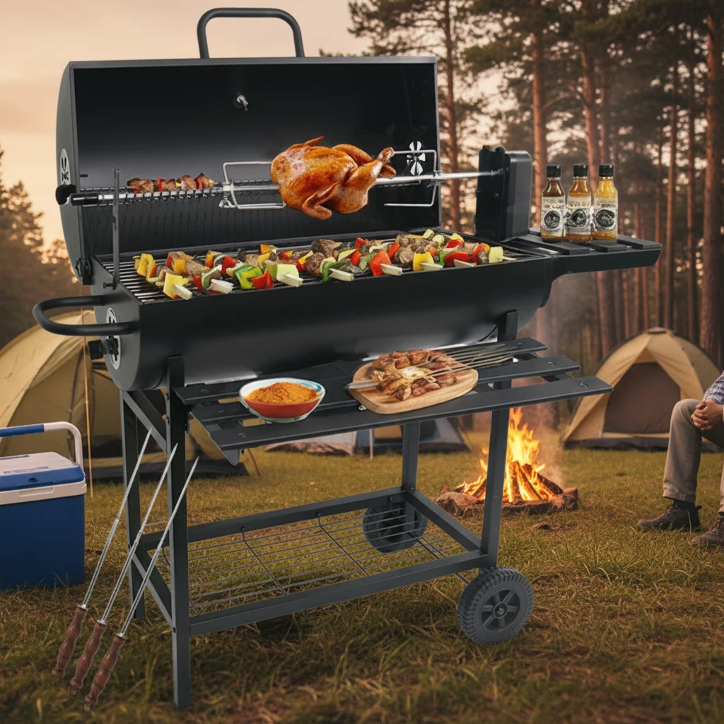 Outdoor Camping Braised Roasting Barbecue Oven Roasting Fork American Style Charcoal Barbecue Grill Large Household Automatic