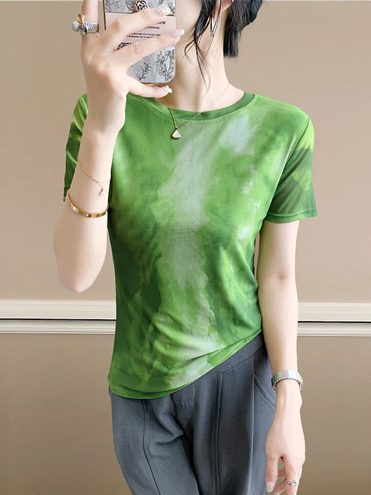 Sommer Neue Faion Street Sle Slim Fit Eis Seide Me T-shirt frauen ort Sve Gedruckt Vielseitig Abnehmen Trendy Top