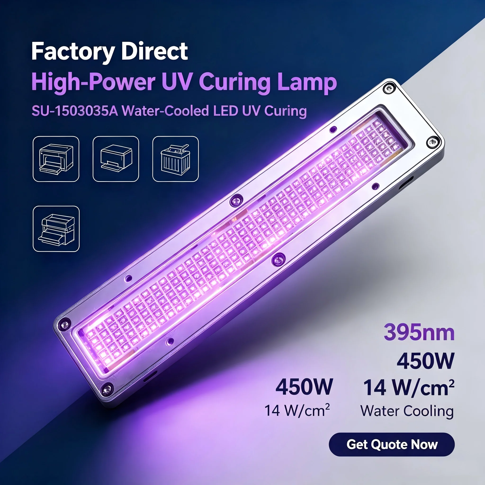 800-960W  water Cooled  UV LED Curing Lamp 395nm UV Ink Drying Light for Ricoh G5 and G6 UV Inkjet Printing with Pre-curing