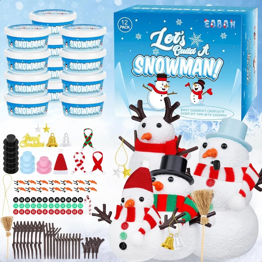 12個入り クリスマスクラフト DIY 雪だるまキット 雪だるま作りキット 室内装飾 クリエイティブな空気乾燥粘土 クリスマスアクティビティ