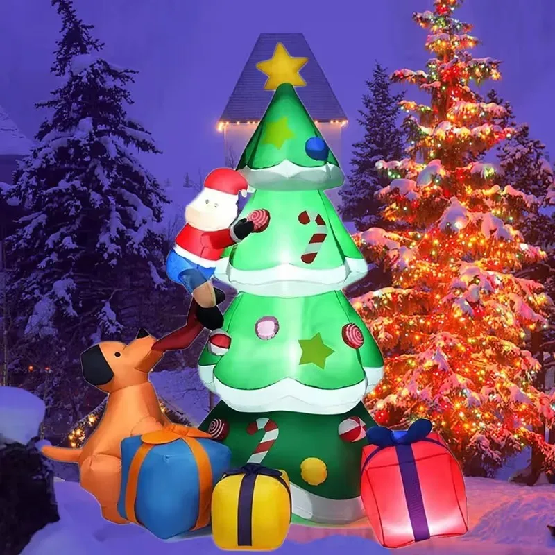 Christmas Tree Inflatable Model 7FT Dog Santa Claus LED Light Xmas Inflatable Decoration Gift Outdoor Indoor Party Yard Prop