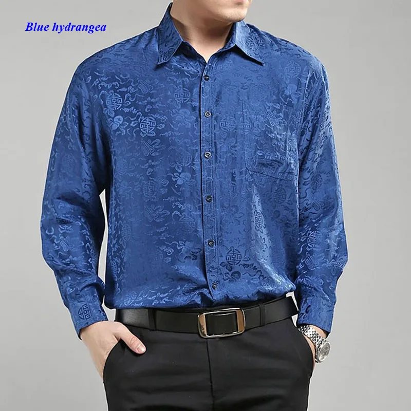 100% silk male long-sleeve shirt,19 momme of pure silk men shirts,100% silk jacquard casual shirt