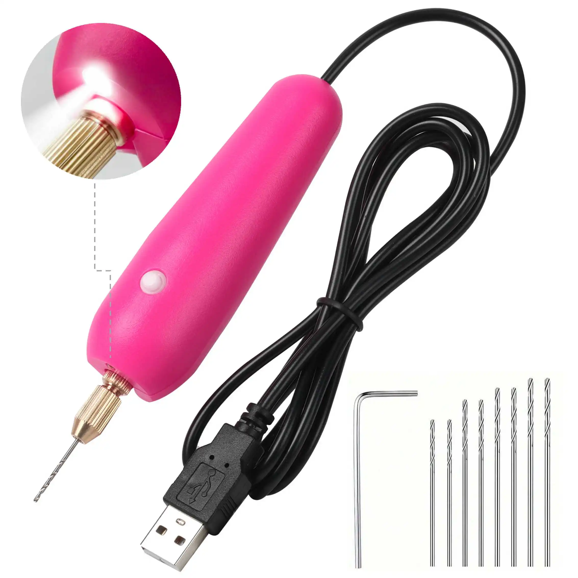 【Mini Electric Drill Set】Usb-Powered Mini Drill Set with Light, Includes Drill Bits, 10Pcs Electric Mini Drills with Wrench, Hex Shank Vise, Resin Casting Mold, DIY Keychain, Craft Making, Used for Resin, Plastic, Wood, Polymer Clay, Jewelry, Keychain Pendant Making Three Different Combinations to Meet Your Different Needs