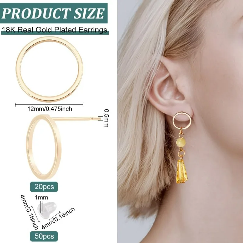 20PCS 18K Real Gold Plated Simple Circle Earring Studs Minimalist Geometry Earring Posts for Valentine\'s Day Anniversaries