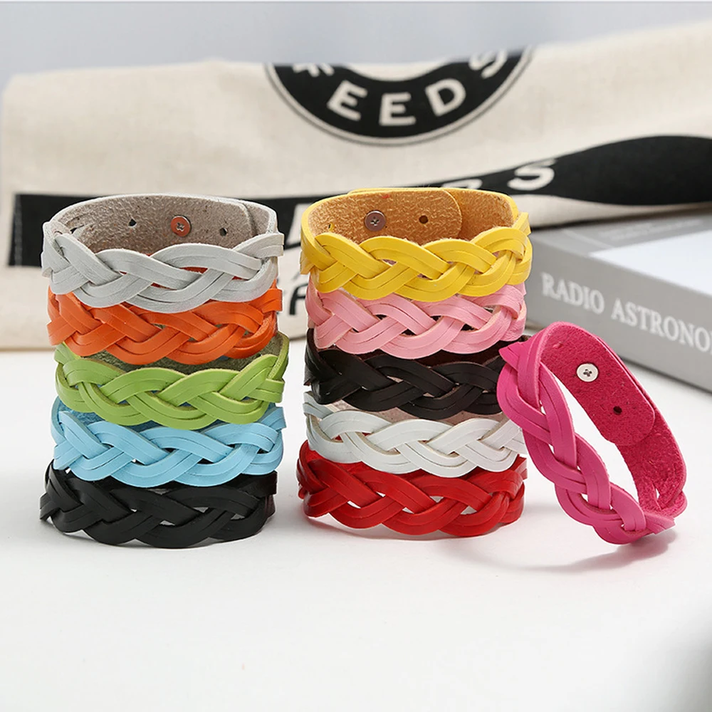 Candy Colors 184 Pu Leather Fashion Woven Bracelet Bangle Charm Jewelry For Women Gift