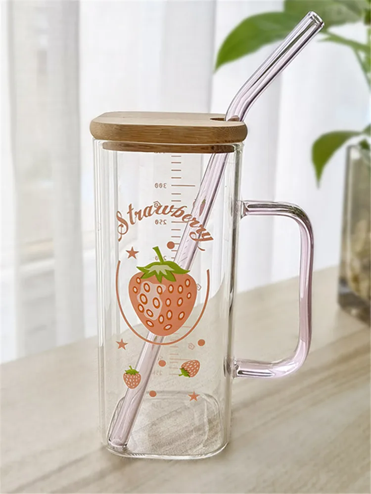 Vaso Cuadrado de Vidrio Transparente de Una Sola Capa para Beber Agua, Leche, Jugo de Frutas, Estilo Veraniego