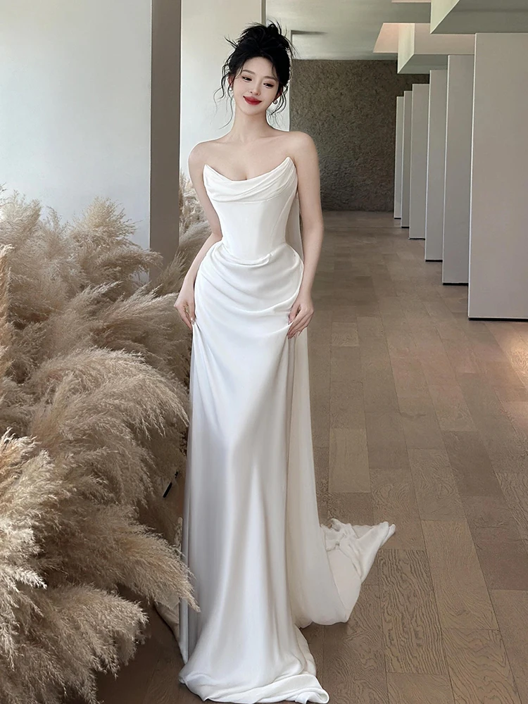 

Ele Satin Bridal Gown with Train Simple Design Svel Bal Wedding Dr for Brides Hotel Indoor Ocns